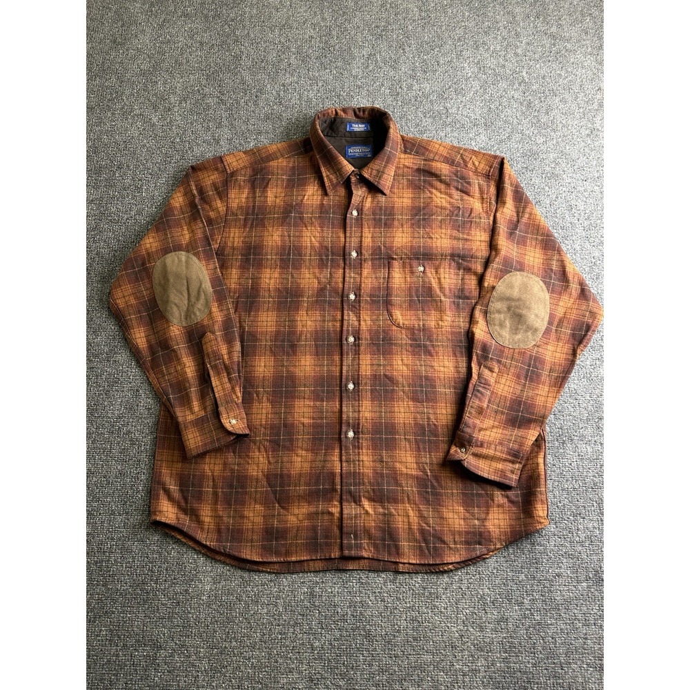 Mens Pendleton Elbow Patch Trail Shirt Brown Brick Ombre Wool, Size 2XL